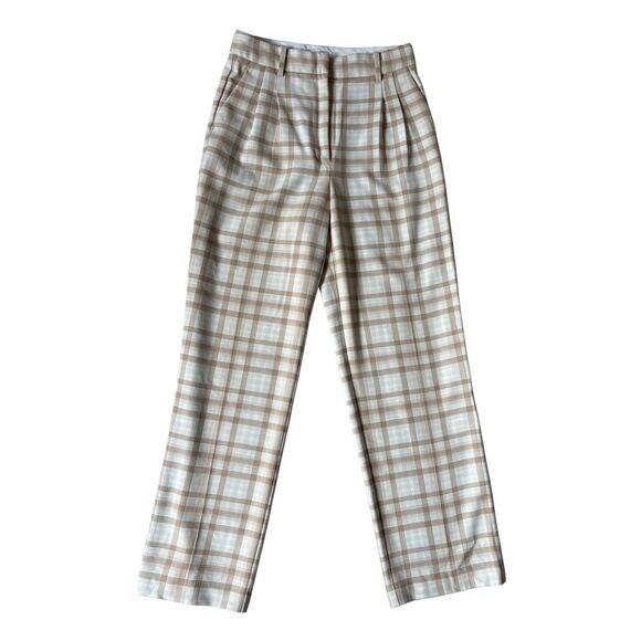 Aritzia Wilfred Effortless Plaid Pants size 8 Tan Cream - Picture 1 of 9
